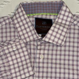 EUC Tattersall Mens Long Sleeve Button Up Shirt 17 34/35 Blue Red Small Plaid